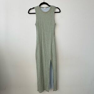 Wilfred Sleeveless Green Plaid Midi Dress w/ thigh slit XS